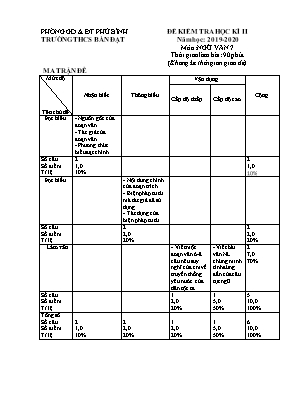 Đề kiểm tra học kỳ II môn Ngữ văn Lớp 7 - Năm học 2019-2020 - Trường THCS Bàn Đạt (Có đáp án)